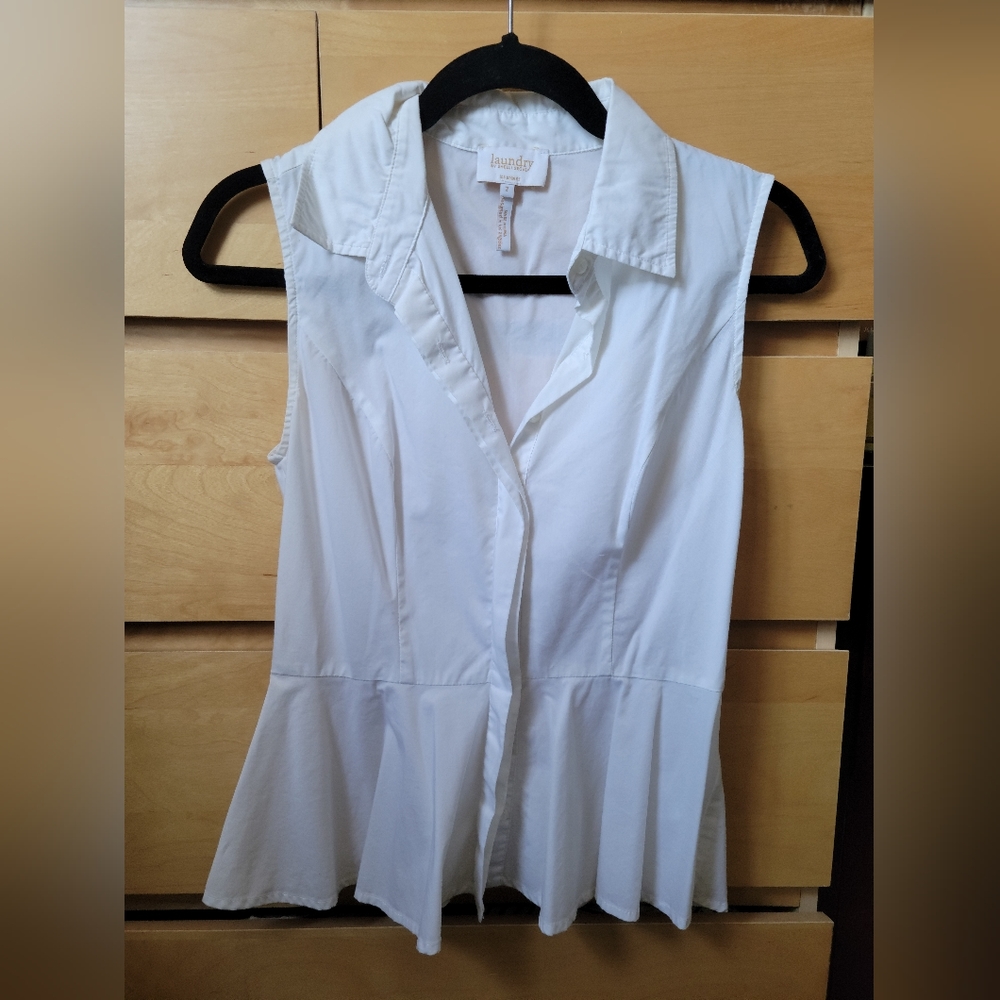 Sleeveless White Button Up
